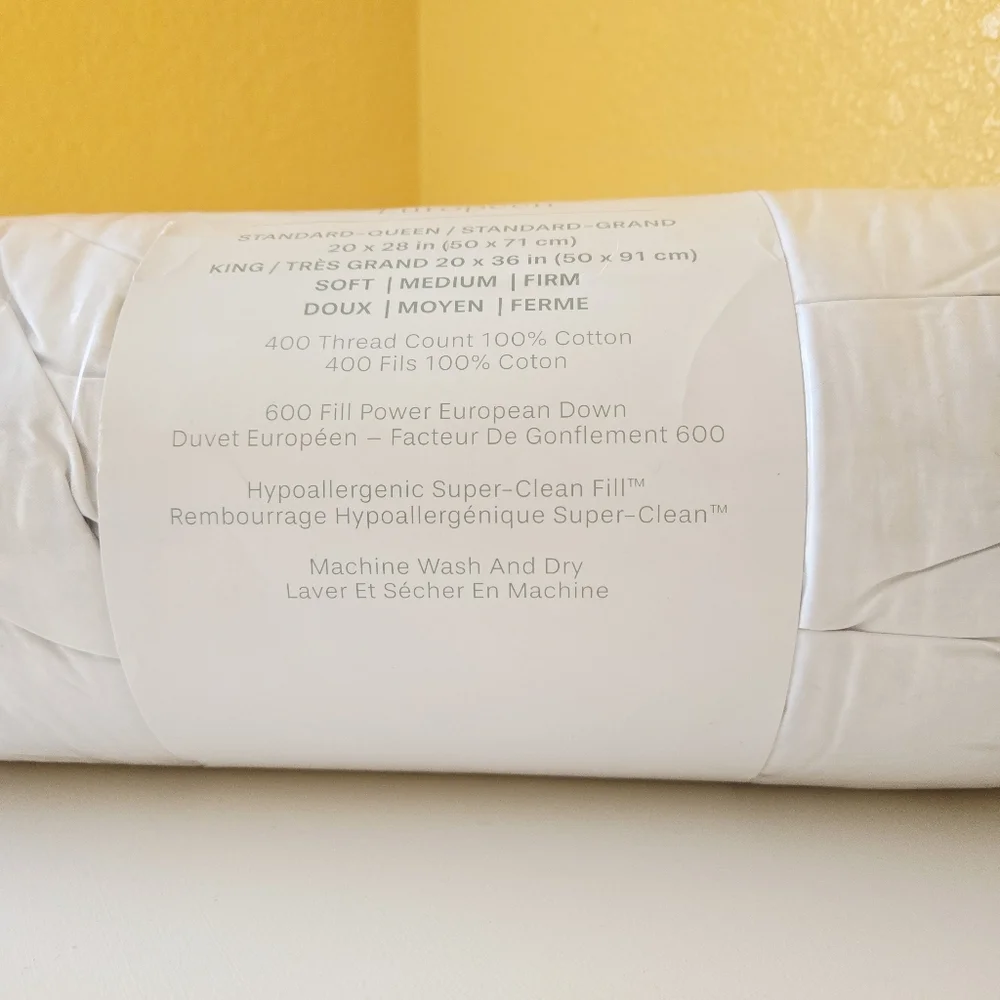 New Downlite Hotel Collection European Down Pillow King Soft 400TC 600FP